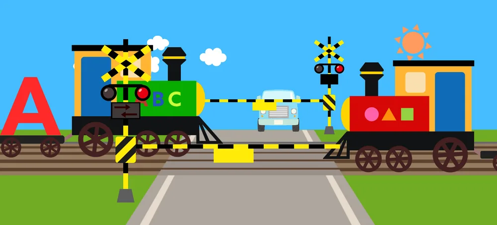 貨物列車が踏切を通る、ふみきりずのゲーム画面